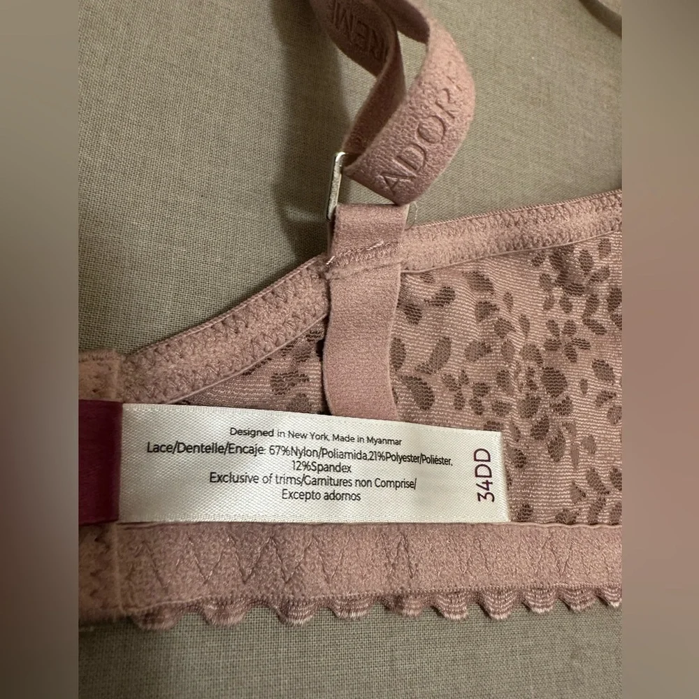 Adore Me Underwire Support Mauve Floral Pattern Bra Size 34DD